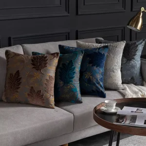 European style Square Jacquard Cut Pile Throw Pillow for Bedside Sofa Living Room Light Luxury Style Plants and Flowers Pattern