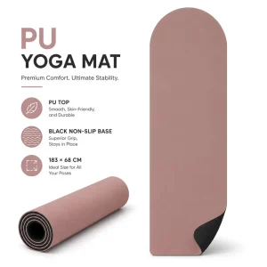 Exercise Mat 5mm PU Rubber Yoga Mat for High Grip Pilates Practice Joint Cushion Support and Home Gym Training 183*68cm