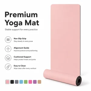 Exercise Mat Anti Slip PU Yoga Mat with Natural Rubber Base for Hot Yoga Pilates Studio Grip and Home Workout 183*68CM
