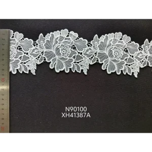 Export Quality Narrow Stripe Embroidery Fabric 100% Polyester Sheer Knitted Mesh Textile Apparel Decoration Accessories Girls
