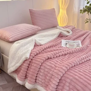 Export Solid Color Lamb Milk Fleece Blanket Double sided Thickened Thermal Sherpa Flannel Blanket for Home