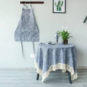 Exquisite Home Textile Linen Cotton Fabric Kitchen Table Set Includes Five Products Printed Table Cloth Tea Towels Woven Apron