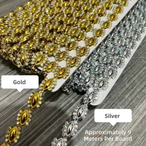 Exquisite Marquise Horse Eye AB Rhinestone Linked Chain Trim Banding for Luxury Bridal Gowns and DIY Jewelry Accessories
