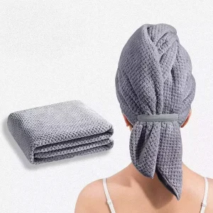 Extra Large Knitted Microfiber Triangle Hair Towel Anti Frizz Quick Dry Ultra Absorbent Wrap Hair Turban with Elastic Band