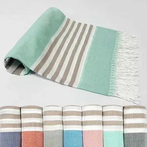 Extra Large Lightweight Turkish Cotton Beach Towel Super Absorbent Sand Free Striped Tassels Customizable Logo Design for Bath