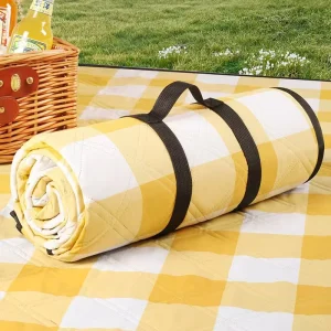 Extra Large Outdoor Cotton Blankets Big Cute Extra Thick Picnic Mat Yellow for Hiking