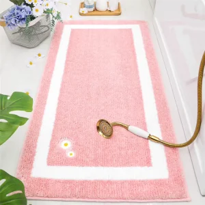 Extra Long Modern Pink Bathroom Rugs Machine Washable Non Slip Soft Floor Mats for Bathroom & Bedroom Hotel Use