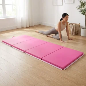 Extra Long Yoga Mat Pink 4 Panel Foldable 180x60cm XPE PU Leather Thick Exercise Mat for Home Practice CE RoHS strength train