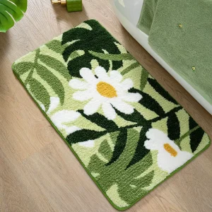 Extra Soft Shaggy Microfiber Hotel Home Floor Mat Non Slip Absorbent Washable Daisy Flowers Tufted Shower Door Mat