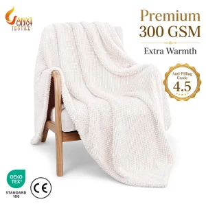 Extra Winter Anti Pilling Knitted Raschel Blanket Modern Ivory Jacquard Fluffy Warm Soft Throw Cozy Fleece Customizable
