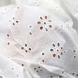 Eyelet Flower Embroidery Pure Cotton Fabric for Summer Dress