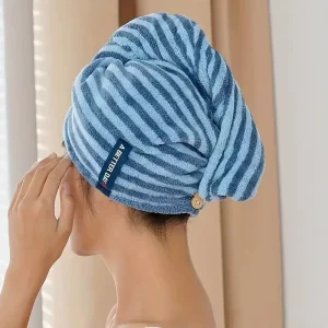 FF3732 Coral Fleece Absorbent Hair Drying Towel Wrap Soft Anti-Frizz Turbans Striped Microfiber Hair Towels for Women