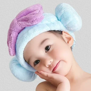 FF4285 Kids Girls Hair Drying Towel Wrap Turban Bath Shower Cap Soft Highly Absorbent Microfiber Hair Towel Cap