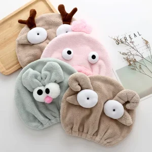 FF4296 Funny Hair Drying Towel Turban Bath Shower Cap Soft Highly Absorbent Kids Girls Adult Hair Towel Cap
