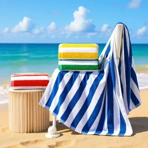 FF6140 Soft Absorbent Terry Cloth Large Bath Towel Summer Swimming Pool Towel 100% Cotton Striped Beach Towel