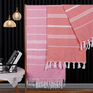 FF6146 95*180cm Woven Striped Turkish Cotton Beach Towel with Tassel Fringe Summer Vacation Sand Free Beach Towel