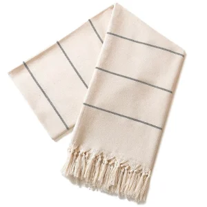 FF6166 White Summer Travel Cotton Turkish Beach Towel with Tassel Custom Sand Free Striped Beach Towel