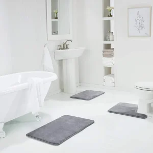FIGOO 3 Piece Polyester Modern Bathroom Rug Set Machine Made Quick Dry Non Slip Machine Washable Bath Mats