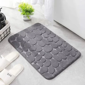 FIGOO Anti slip Polyester Bath Mat with Cobblestone Embossed Design Absorbent Shower Home Hotel Bathroom Rug