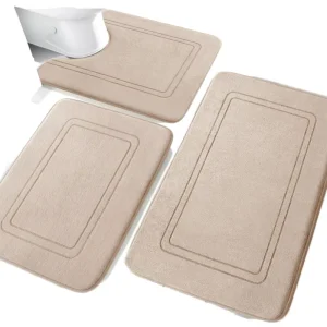 FIGOO [Bathroom Mat Set 3 Piece] Ultra Soft Microfiber [Bath Rugs Set] for Hotel Luxury Washable