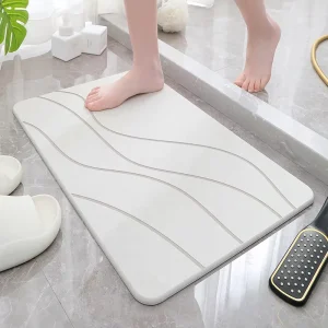 FIGOO Corner Shape Bamboo Stone Bath Mat Foldable Anti Mildew Fit Any Hotel Bathroom Space