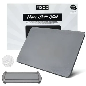 FIGOO Deluxe Diatomite Stone Anti Slip Machine Washable Bath Mat Suction Cup Backed Extra Thick High End Master Bath Rug
