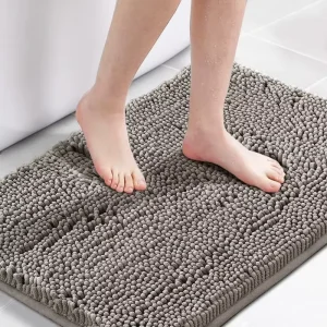 FIGOO Factory Direct Sale Slip resistant Shag Chenille Bath Rug Non slip Absorbent Floor Mat for Bathroom