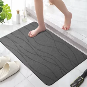 FIGOO Flexible Diatomaceous Earth Cotton Bath Mat Odor Resistant Heavy Duty Safe for Pet Bathing Area Use