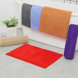 FIGOO Modern Chenille Bath Mat Water Absorbent Quick Dry Non slip Rug for Bathroom Decor