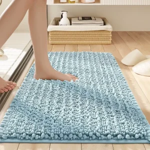 FIGOO Modern Chenille Bath Mat with Contour Rug Foldable Extra Thick TPR Backing Complete Set