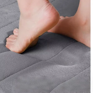 FIGOO Quilted Ribbed Bath Mat Luxury Polyester Memory Foam Anti Slip Bath Rug for Bathroom Shower Fast Drying Thick Padding