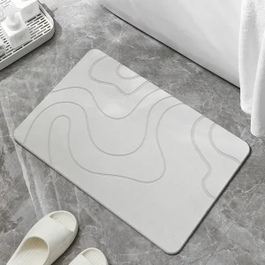 FIGOO Sleek Stone Bath Mat High End Eco Friendly Quick Dry Diatomite Rug with Wave Pattern Machine Made for Luxury Hotel