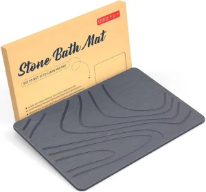 FIGOO Wave Pattern Diatomite Bath Mat Eco Friendly Dirt Resistant Natural Grey 39x60cm 0.9cm Thick Shower Room Floor Mat