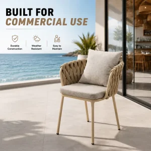 FLD1205 Woven Rope Outdoor Armchair with Seat Cushion and Back Pillow for Hotel Resort Patio