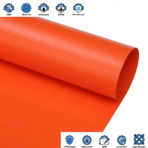FR B1 M2 Waterproof PVC Coated Tarpaulin Rolls Orange Industry Designer Fabric Material Textile Products for Outdoor Sport