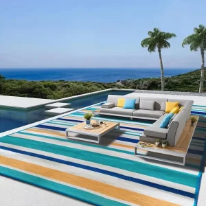 FR Portable Reversible Beach Rug Waterproof Woven PP Outdoor Carpet for Camping Picnics RV Use for Outdoor Activities