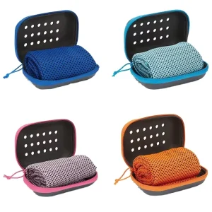 FREE SOUL Microfiber Recycled Solid Color Plush Ice Cool Quick Dry Sports Towel for Hair Camp Travel with Eva Case