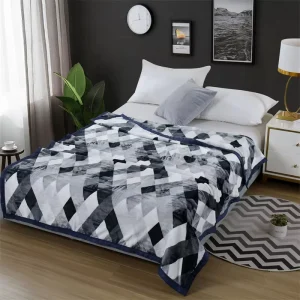 FY 100% Polyester Raschel Thickened Blanket Soft Cosy Fleece with Geometric Pattern Multi Colour for All Four Seasons