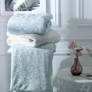 FY Blue White Flannel Fleece Crochet Burnt Blanket Home Kids Adult Raschel Blanket for Winter