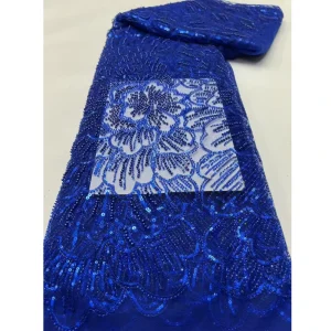 Fabric Factory Royal Blue Peony Rhinestone Mesh Lace Light Airy Tulle Wrinkle Resistant Breathable Medium Weight for Women