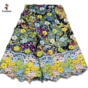 Fabric Featuring Colorful Prints Delicate Embroidered Floral Patterns in the Style Ankara Wax Prints Guipure 3D Lace
