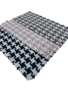 Fabric Manufacturing Woven Jacquard Houndstooth Tweed Wool Polyester Metallic Gold Thread Fabrics for Clothing