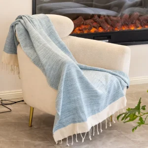 Factory 100% Cotton 125*180cm Super Soft Turkish Throw Blanket Lightweight Twisted Tassel Solid Colour Pattern Flat