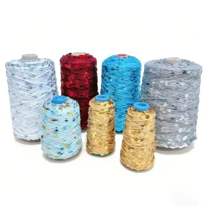 Factory 100% Cotton Sequin Beads Yarn 3mm+6mm High Strength Sparkly Bead Fancy Cylinder Yarn for Knitting