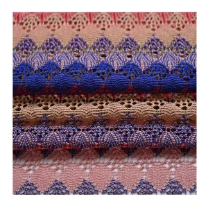Factory 100% Polyester 150gsm Yarn dyed Lace Fabric Embroidered Jacquard Knitted Stretch Eco Friendly Medium Weight