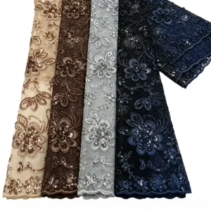 Factory 100% Polyester Eco-Friendly Full Sequined Lace Fabric 130cm Width Luxury African Style Dress Fabric