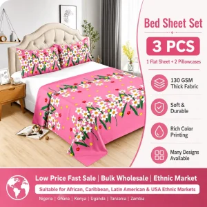 Factory 130 GSM Floral Printed Flat Sheet Set 3 Piece Bedding King Size Flat Sheet with 2Pillowcases for Retail Supply