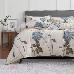 Factory 200TC Polyester Bedding Set Floral Print Design Comfortable Durable All-Season Machine Washable Duvet Cover