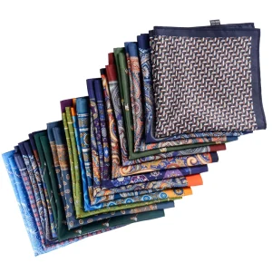 Factory 2Pcs MOQ Men’s Party Wedding Handkerchief Printed Dot Checked Paisley Cartoon Pattern 100% Silk Pocket Square