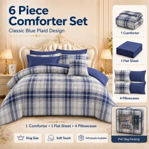 Factory 6 Piece Printed Microfiber Comforter Set King Size Bedding Set Ready Stock Low MOQ OEM Packing Available